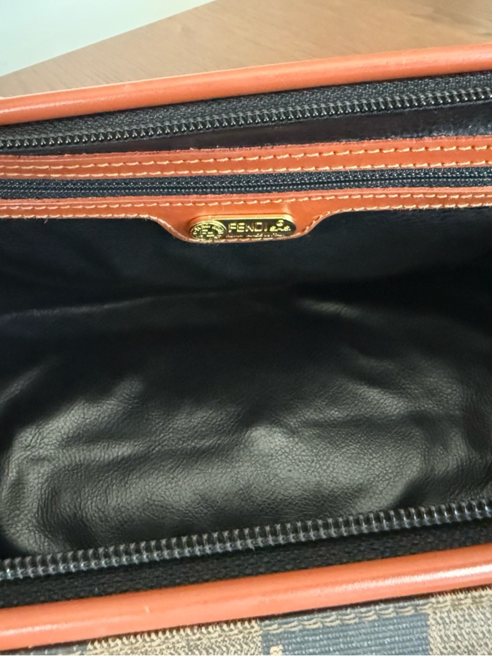 Fendi Brown and Black Striped Canvas Shoulder Bag with Tan Leather Trim - Picture 15 of 16